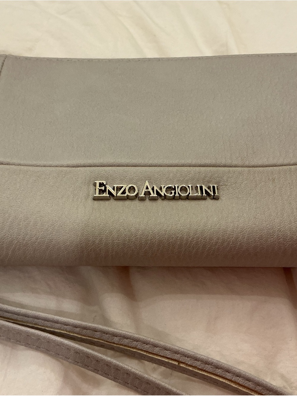 Enzo Angiolini Light Taupe Clutch with Silver Logo